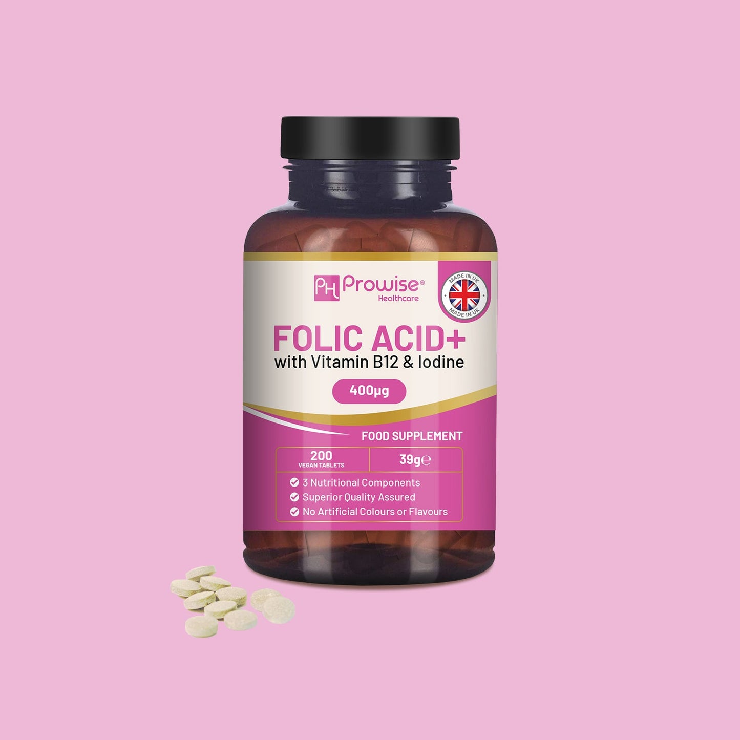 Vegan Folic Acid 400μg 200 Tablets