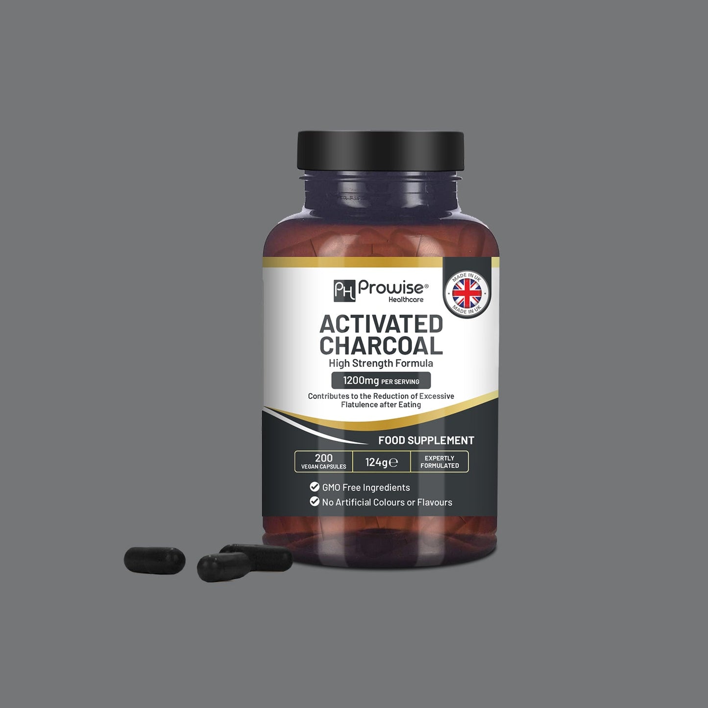 Activated Charcoal Capsules 1200mg 200 Capsules Per Serving