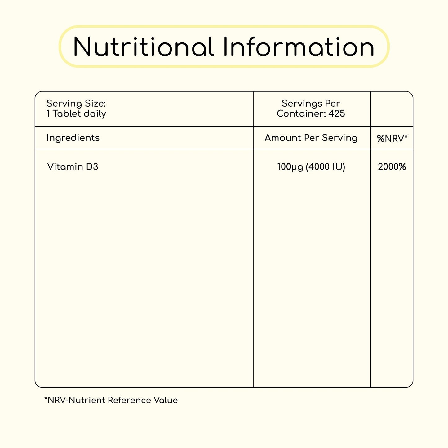 Vitamin D3 4000 IU 425 Vegeterian Tablets