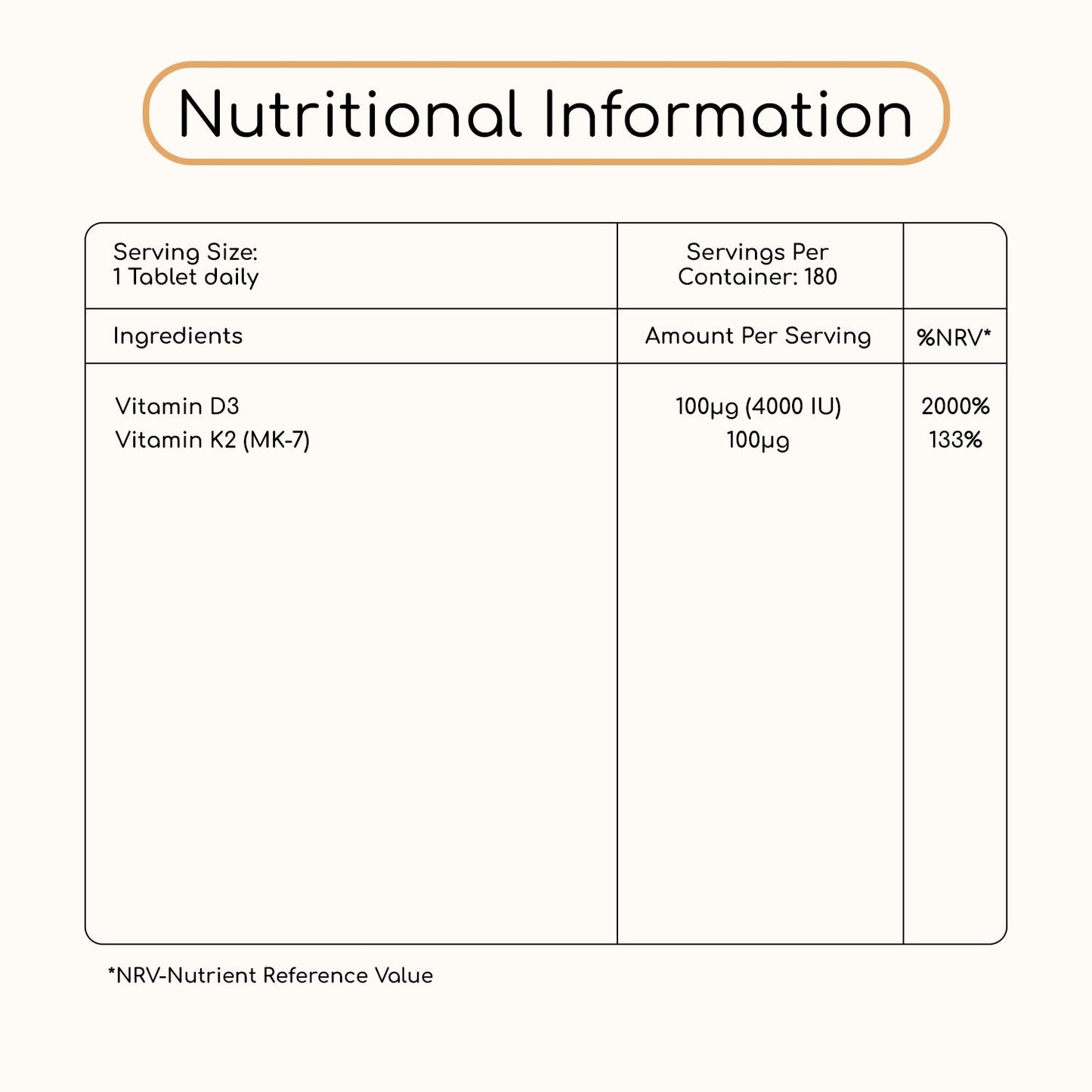 Vitamin D3 with Vitamin K2 MK7 180 Tablets