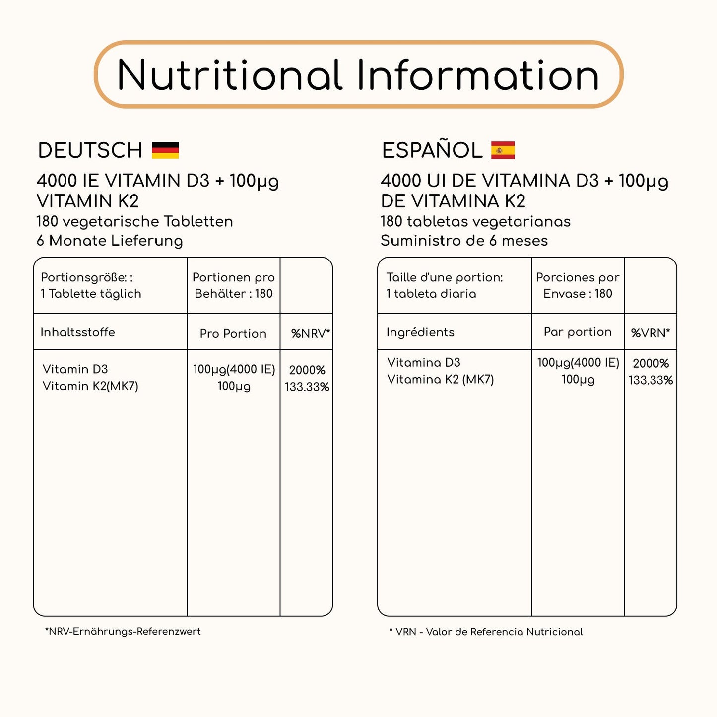 Vitamin D3 with Vitamin K2 MK7 180 Tablets