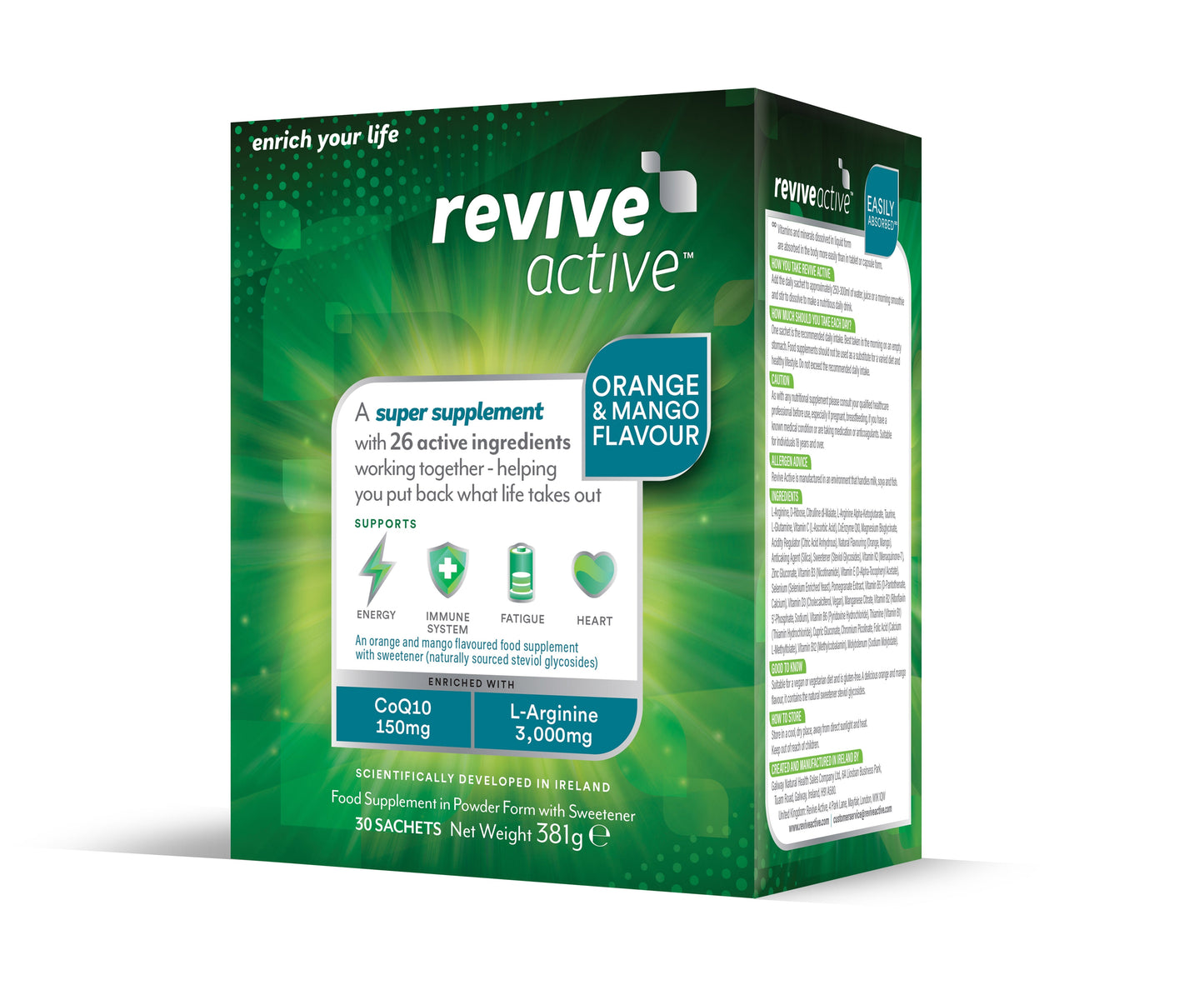 Revive Active 30 Day Box + 20% Extra Free- Orange & Mango, 30 Sachets +6 Extra FREE